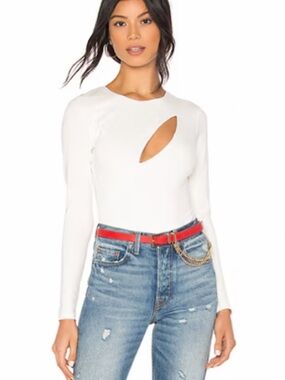 h:ours WHITE Long-Sleeve Cutout Bodysuit